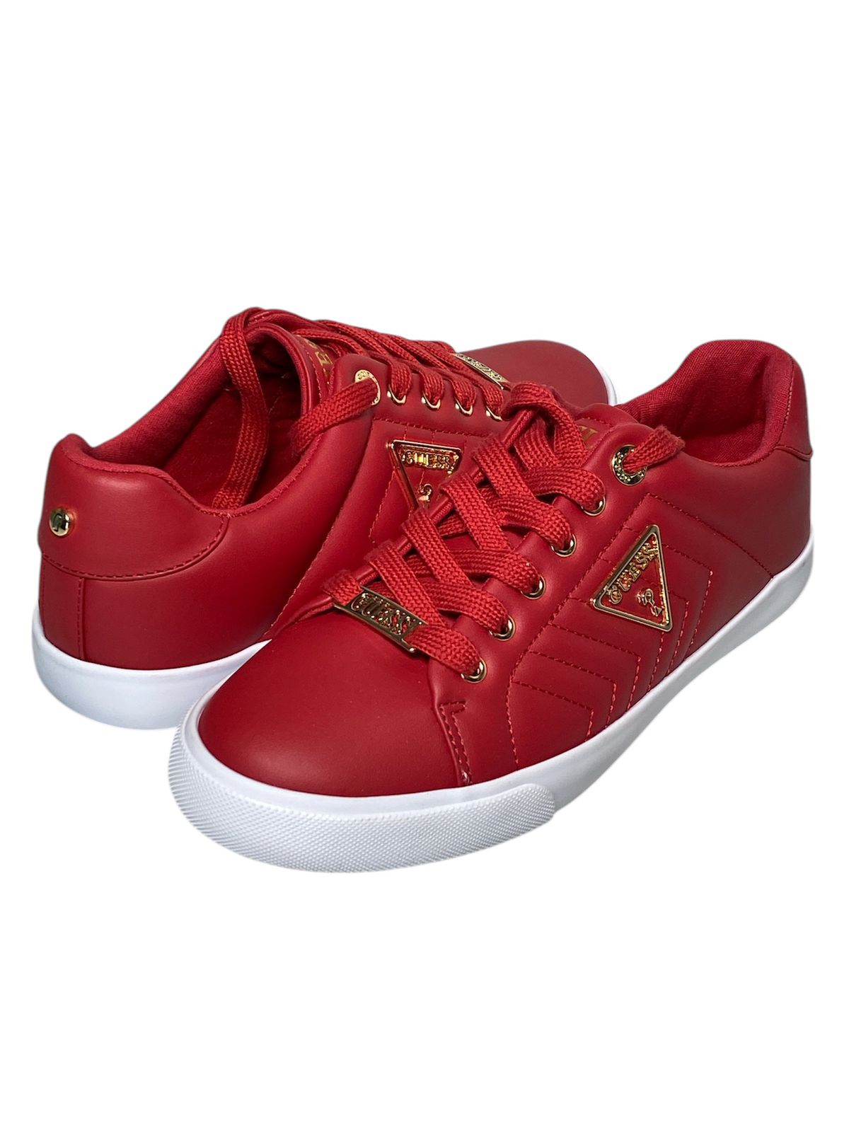 Tenis Guess Mujer - Diseño Casual Rojo con Detalles Dorados TALLA 7.5