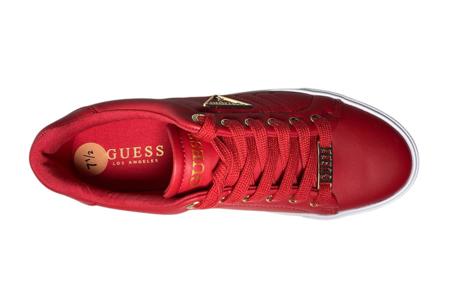 Tenis Guess Mujer - Diseño Casual Rojo con Detalles Dorados TALLA 7.5