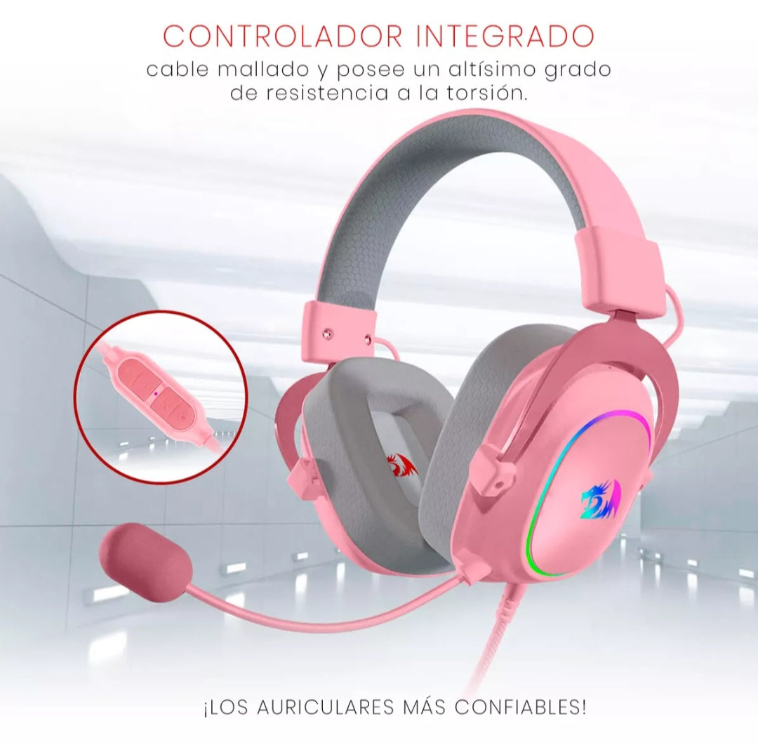 Diadema Redragon Gamer Hylas Pink H260P-RGB  con Microfono Gaming Headset