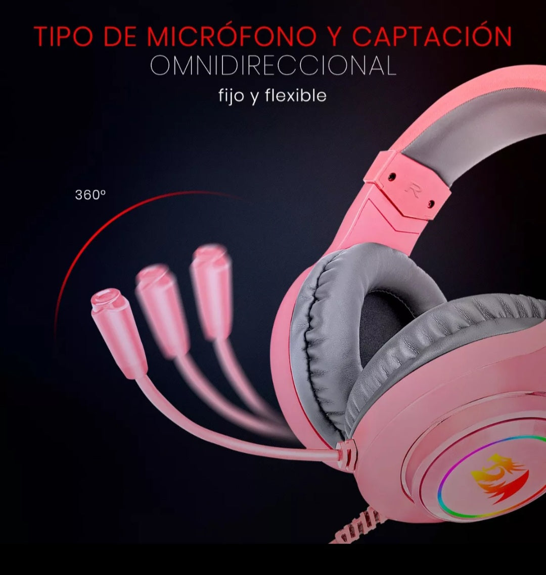 Diadema Redragon Gamer Hylas Pink H260P-RGB  con Microfono Gaming Headset