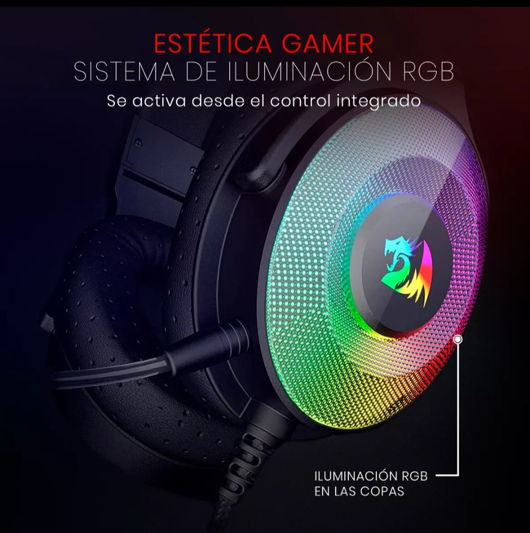 Diadema Gamer Redragon Pandora H350rgb 7.1 Usb Color Negro Color de la luz RGB