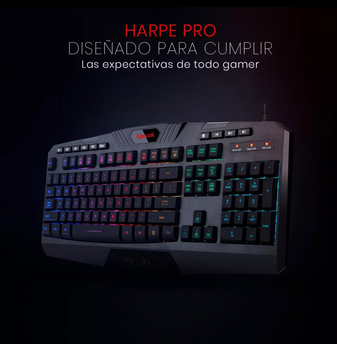 Teclado Gamer Redragon Harpe Pro K503a Español Con Luz Rgb Teclado Negro