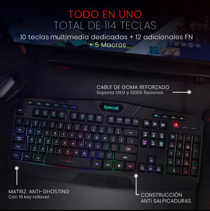 Teclado Gamer Redragon Harpe Pro K503a Español Con Luz Rgb Teclado Negro